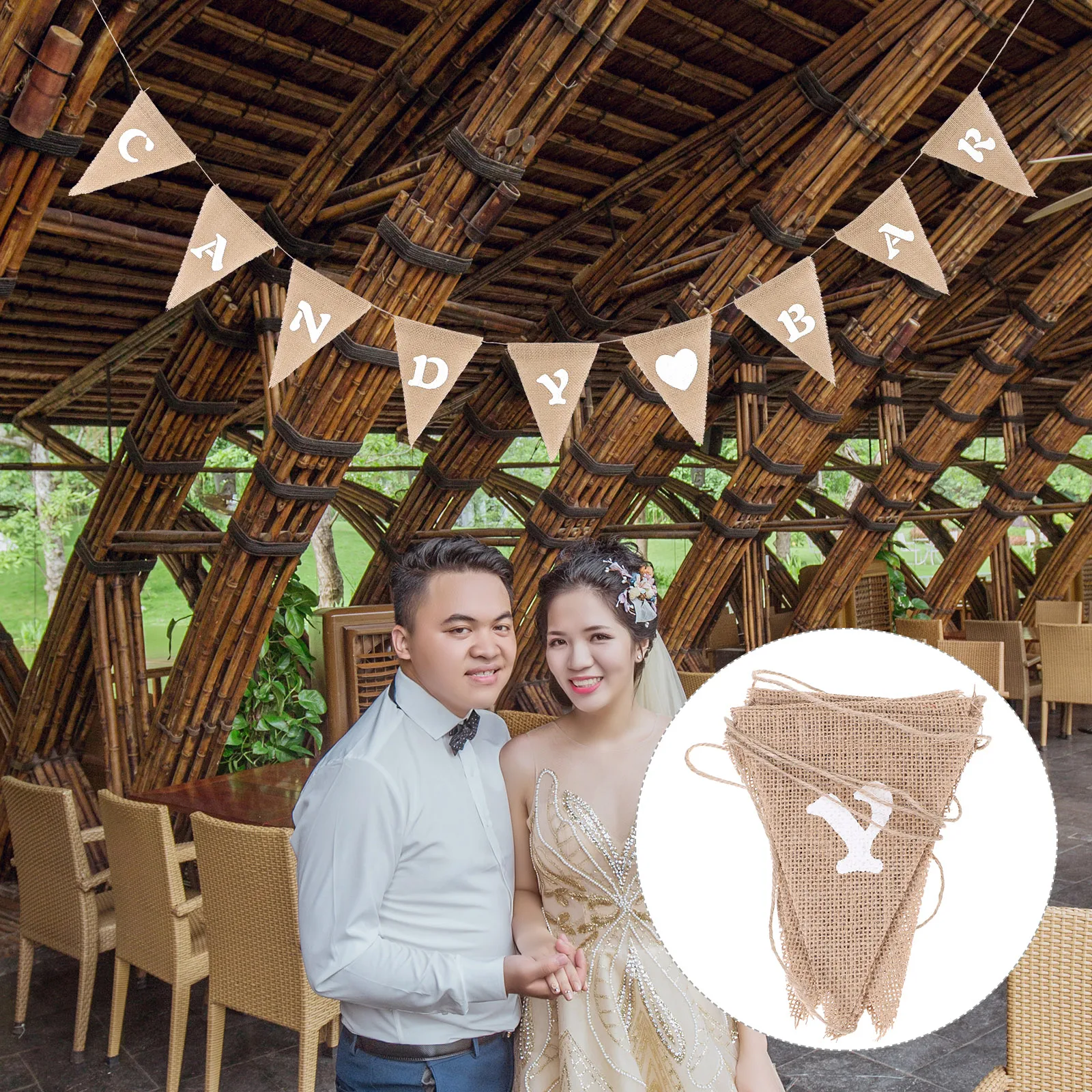 

9Pcs Wedding Bunting Burlap Flags Party Decoration 28M Candy Bar Banner Hessian Triangle Flag for Home Outdoor Use