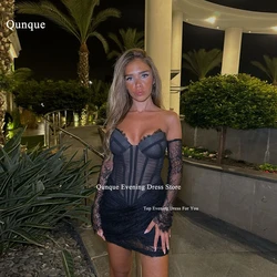 Qunque Short Graduation Homecoming Dresses Lace Above Knee Cocktail Party Dress Customized Detachable Sleeves Vestido De Fiesta