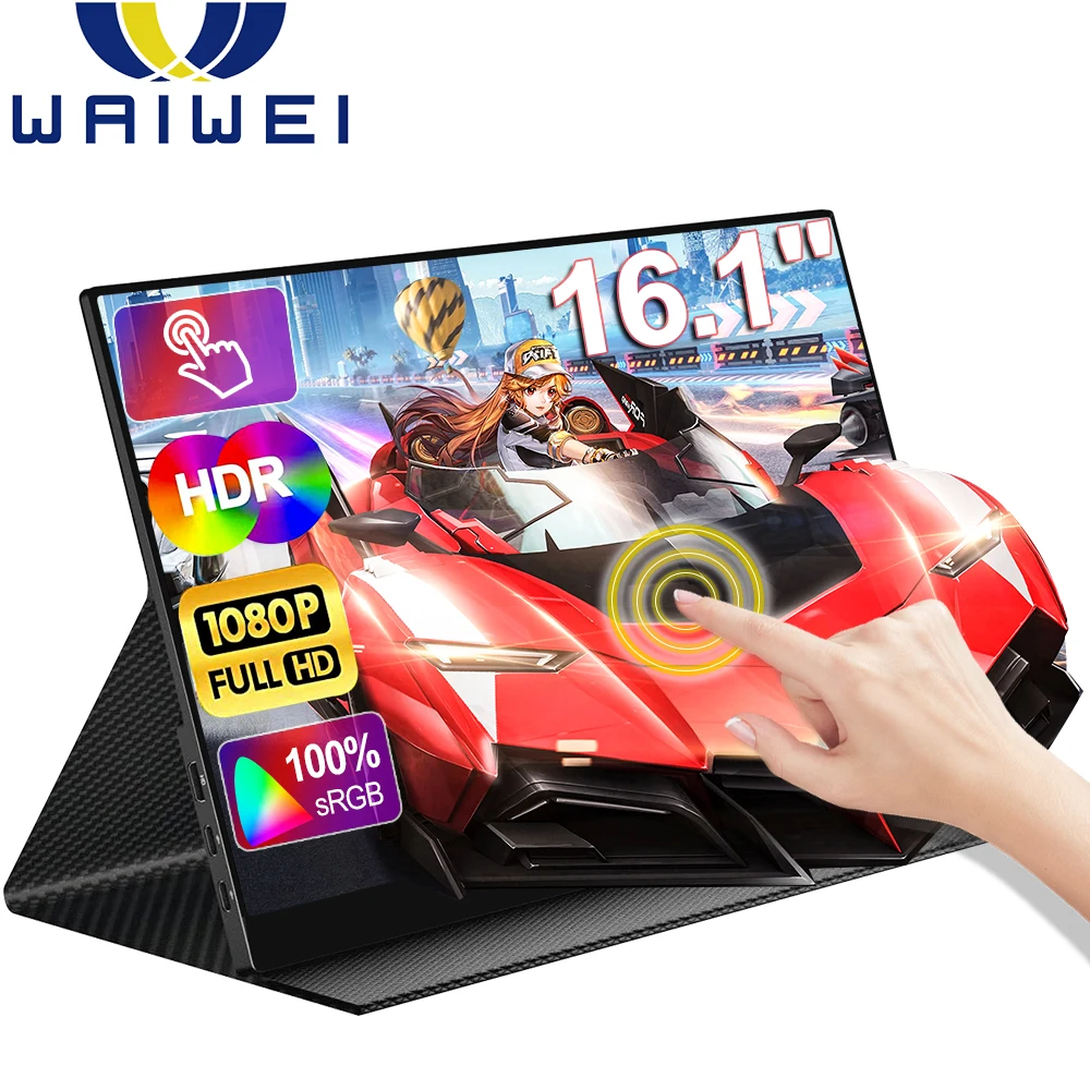 WAIWEI-Monitor portátil 4K de 16 pulgadas para videojuegos, pantalla táctil 2K de 3840x2400 para Xbox, PS4, PS5, Switch, Mac, ordenador portátil, PC y teléfono