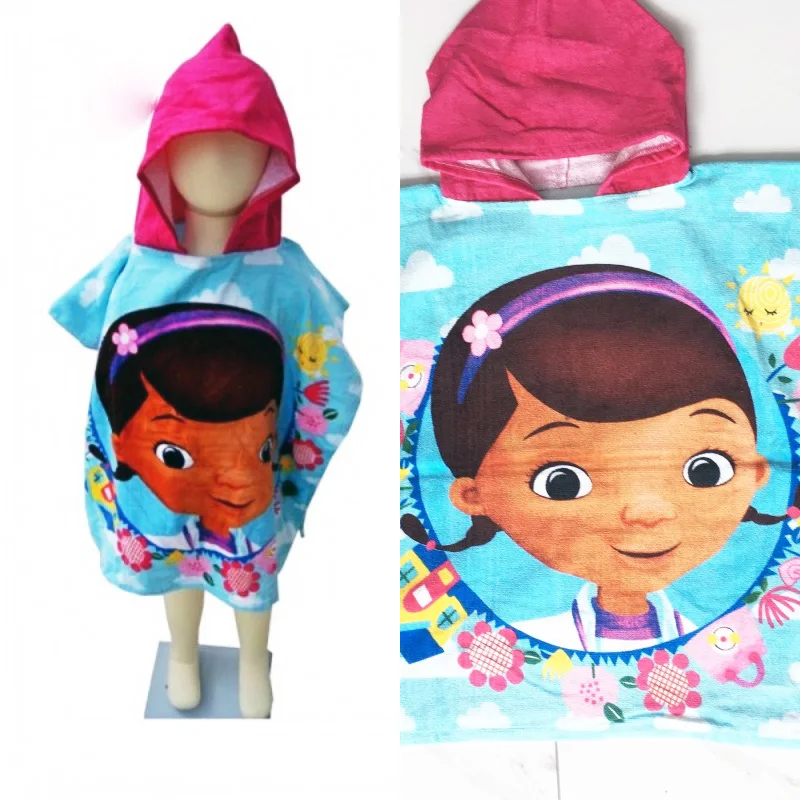 Cartoon Cute Animal Doc McStuffins Baby Girls Hooded Bath Towel Cotton Swimming Wash Cloak Absorbent Toddler Bathrobe 55x110cm