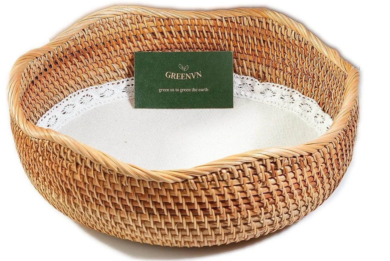 

Round Rattan Wicker Bread Baskets For Serving With Removable White Liner, Natural Decorative Woven Handmade 11’’ For Kitchen Cou