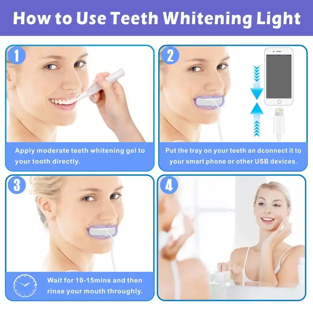 Portable Smart Cold Blue light LED Dental Bleaching System Tooth Whitener Device Dental Whitening Has 2 Gel Kit Teeth Bleaching