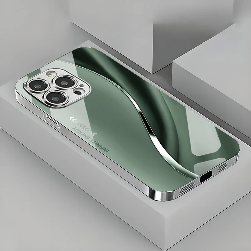 Gradient Minimalist Curve Electroplated Phone Case For iPhone 17 16 15 14 13 12 11 Pro Max Plus 16E 17 Air Tempered Glass Cover - náhled 4