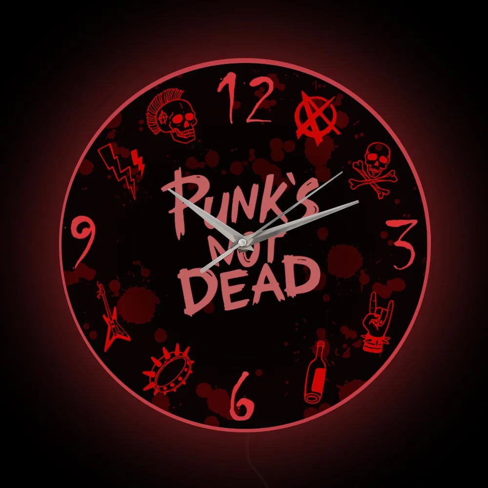 Punk Freak LED Night Light Wall Clock For Music Studio Punks Not Dead Music Rock Band Punkrock Fans Modern Design Lighted Clock