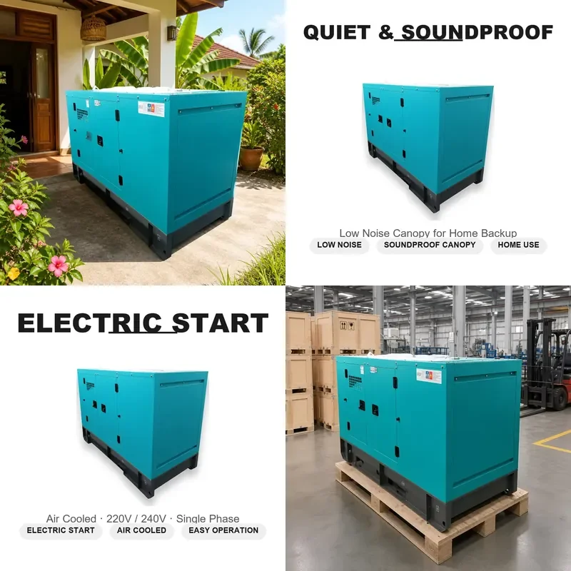 Portable Three Phase Diesel Generator 5kw 8kw 10kw 12kw 15kw 20kw Air Cooled Automatic Start Silent Generator Set 220v