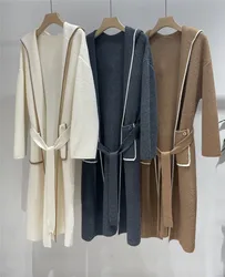 Autumn And Winter L*P Hooded Mid-Length Cardigan Female Casual Versatile Belt Long Sleeve Cashmere Knitted Jacket