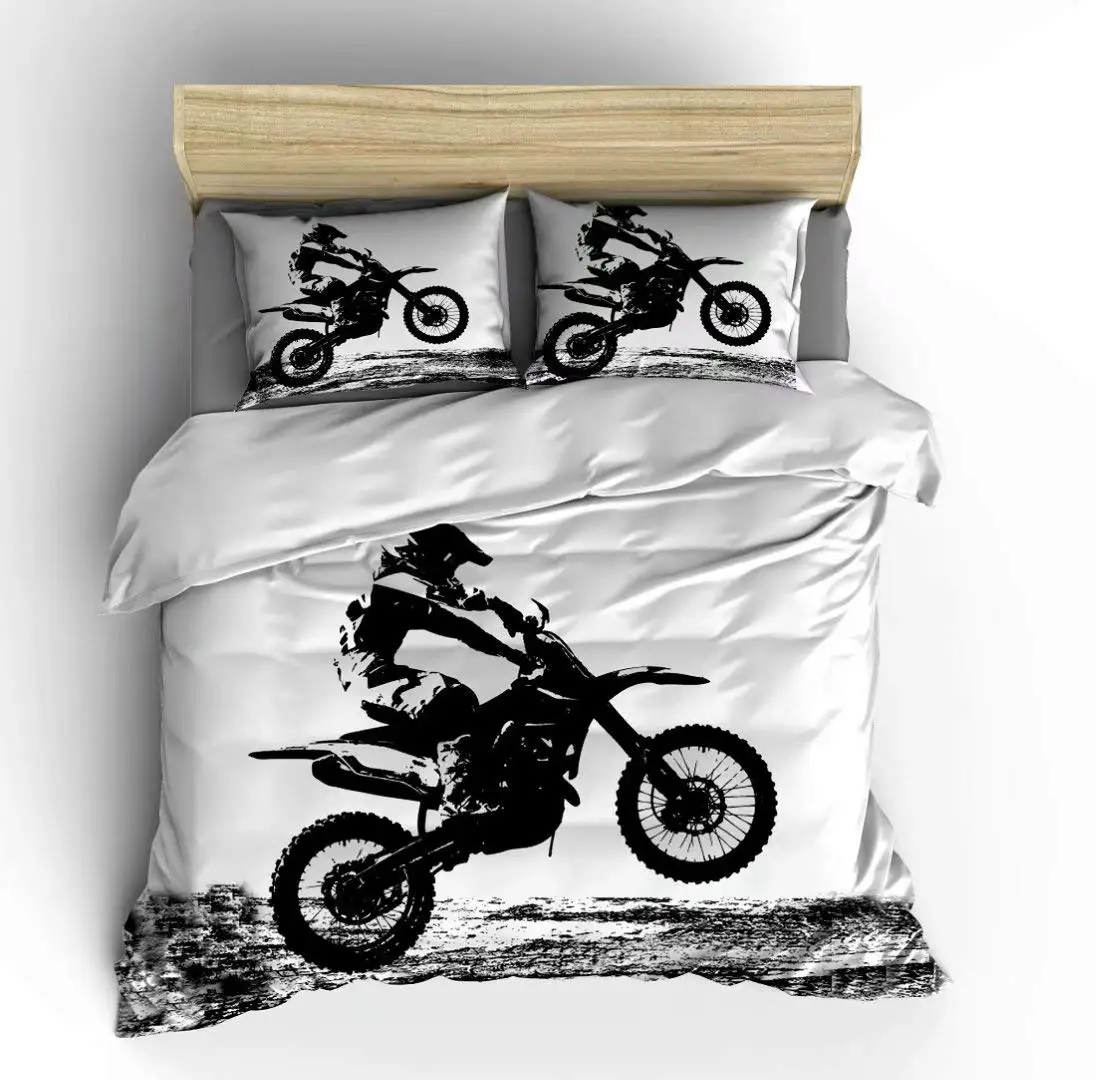 Dirt Bike Duvet Cover Set Motocross Rider Comforter Cover for Kids Boys Girls Teens Motorbike Print Sport Microfiber Bedding Set