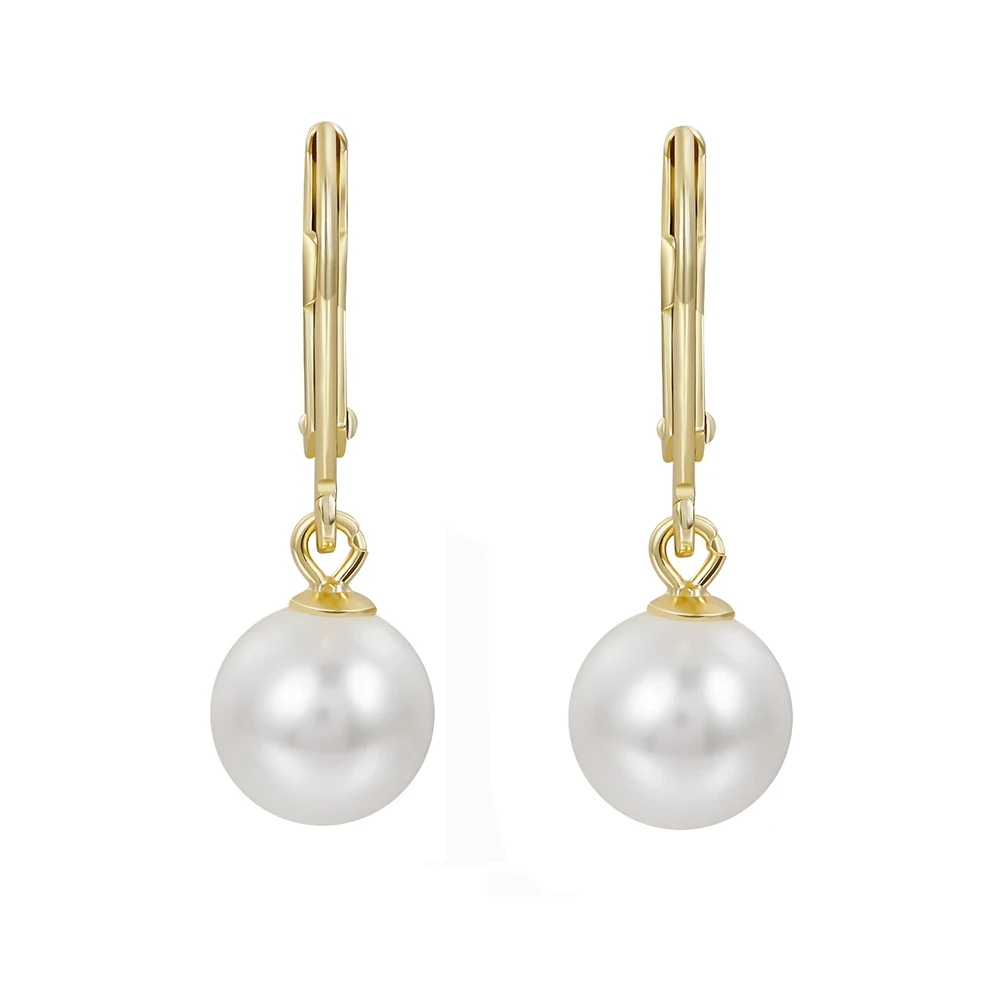 Trumium 8mm 100% Sterling Silver 925 Round Pearl Drop Earrings Jewelry for Woman Girl Leverback Dangle Studs серьги женские