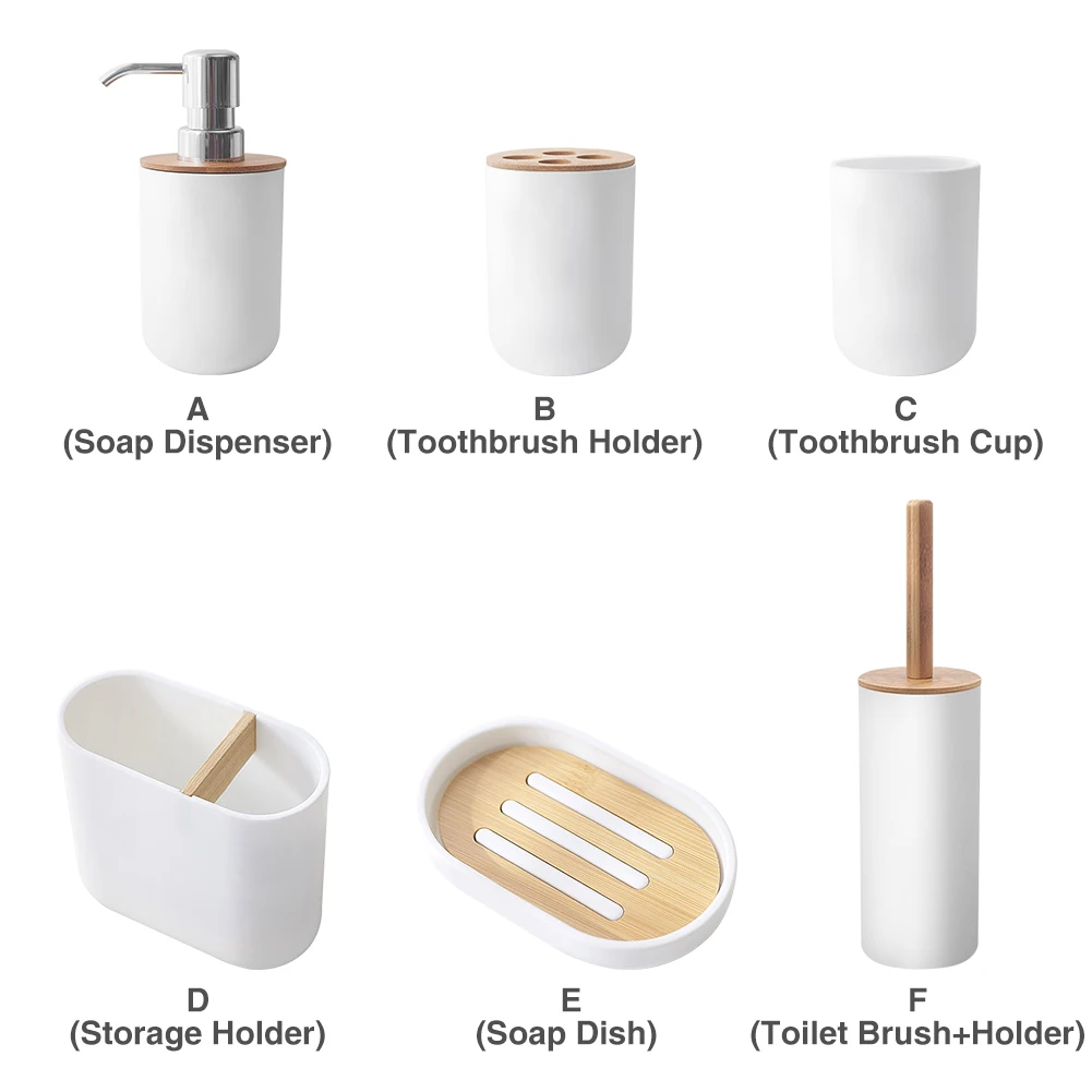 Home Decor Wooden Cup Modern Toothbrush Holder Soap Dispenser Portable Storage Dish Countertop Shower Bathroom Accessories Set