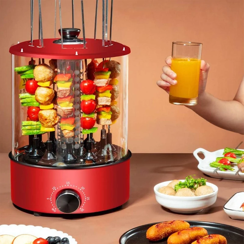 220V Vertical Rotisserie Oven, Smart Electric BBQ Grill Smokeless Automatic Rotating with Fuel Collection Tray