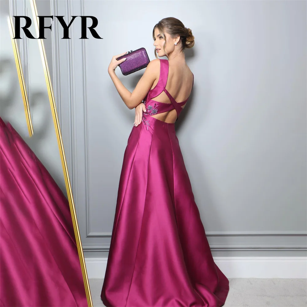 RFYR Fuchsia Stain Long Party Dress A Line Vintage Night Dress Embroidery Beading Celebrity Dress vestidos de fiesta Customized