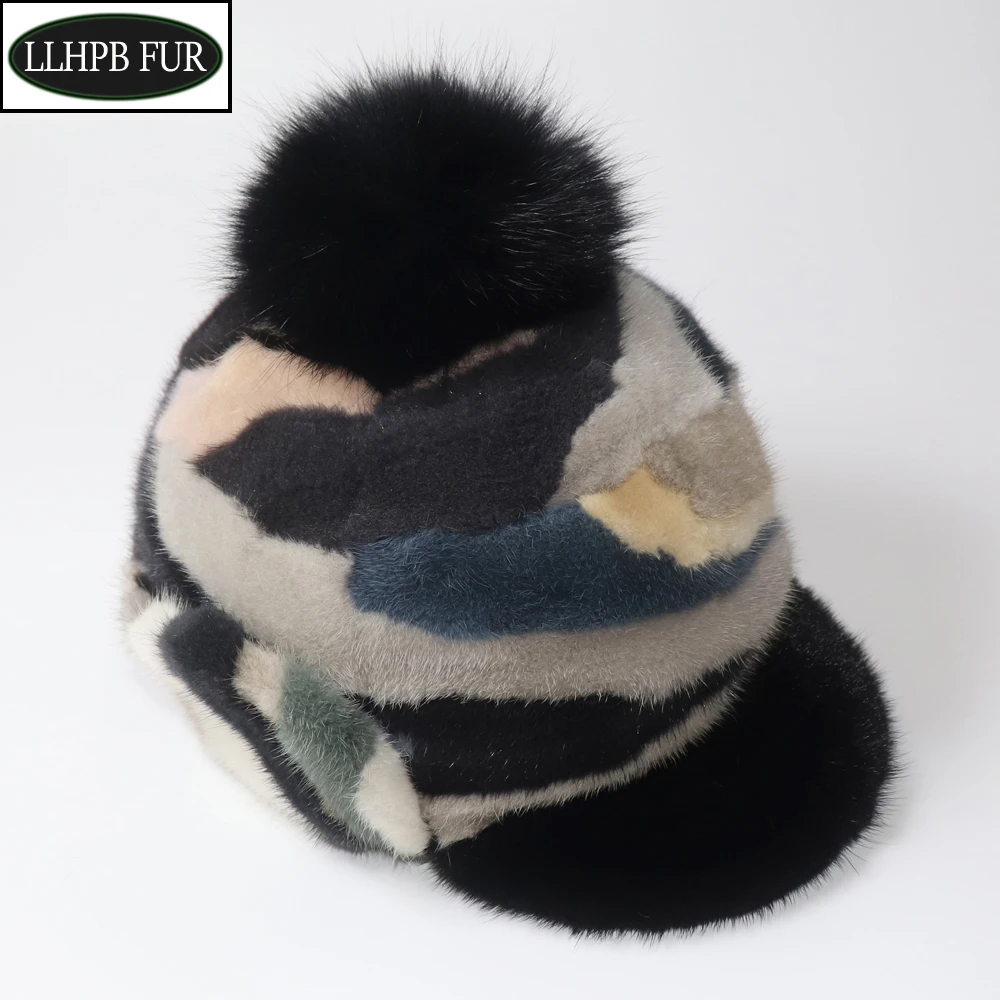 

New Arrival Women Fashion Colorful Real Fur Hats Ladies Winter Warm Natural Mink Fur Hat Girl Fox Fur Pompoms Bomber Caps