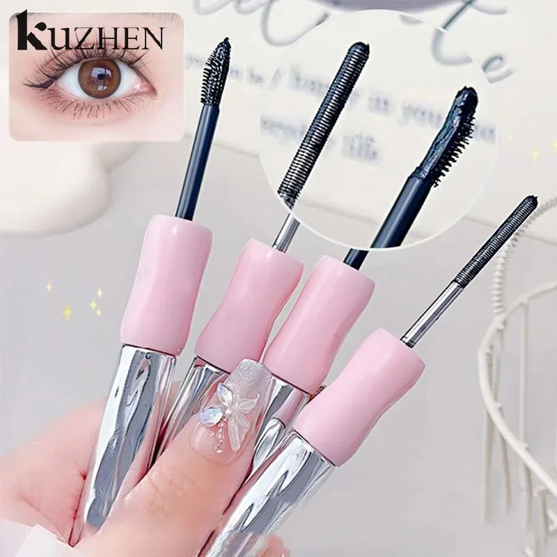 Doppelte In-Eins-Mascara aus Seidenfaser, wasserfeste Wimperntusche für Wimpernverlängerung, schwarz, dick, verlängernde Wimpern, Kosmetik