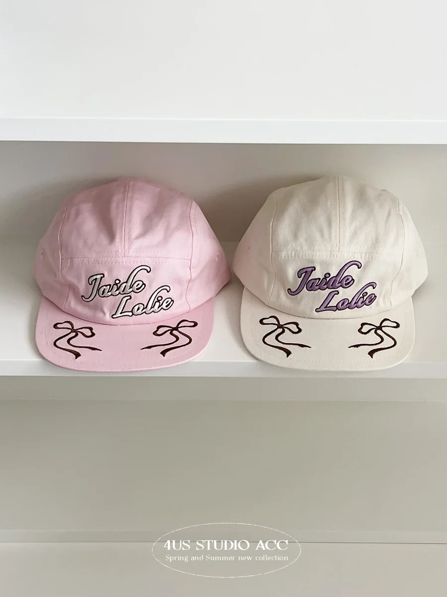 

Bowknot Embroidered Flat Brim Baseball Cap Women's Korean-Style Soft Top Spring and Summer Big Head Circumference Peaked Cap