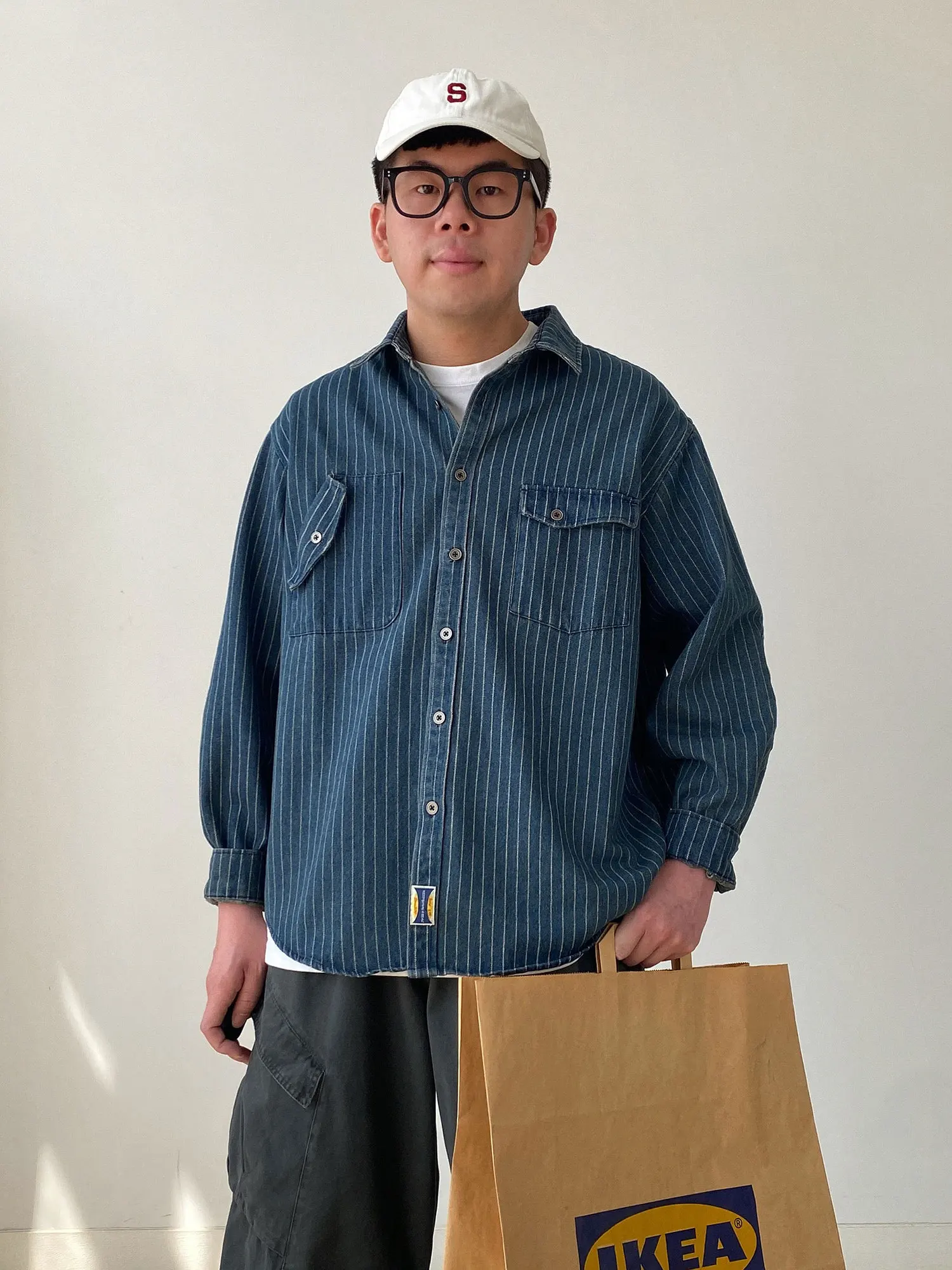 

Ретро-куртка в японском стиле из денима, длинная, в полоску, повседневная, для мужчин и женщин, осенняя новинка, сине-белые полосы