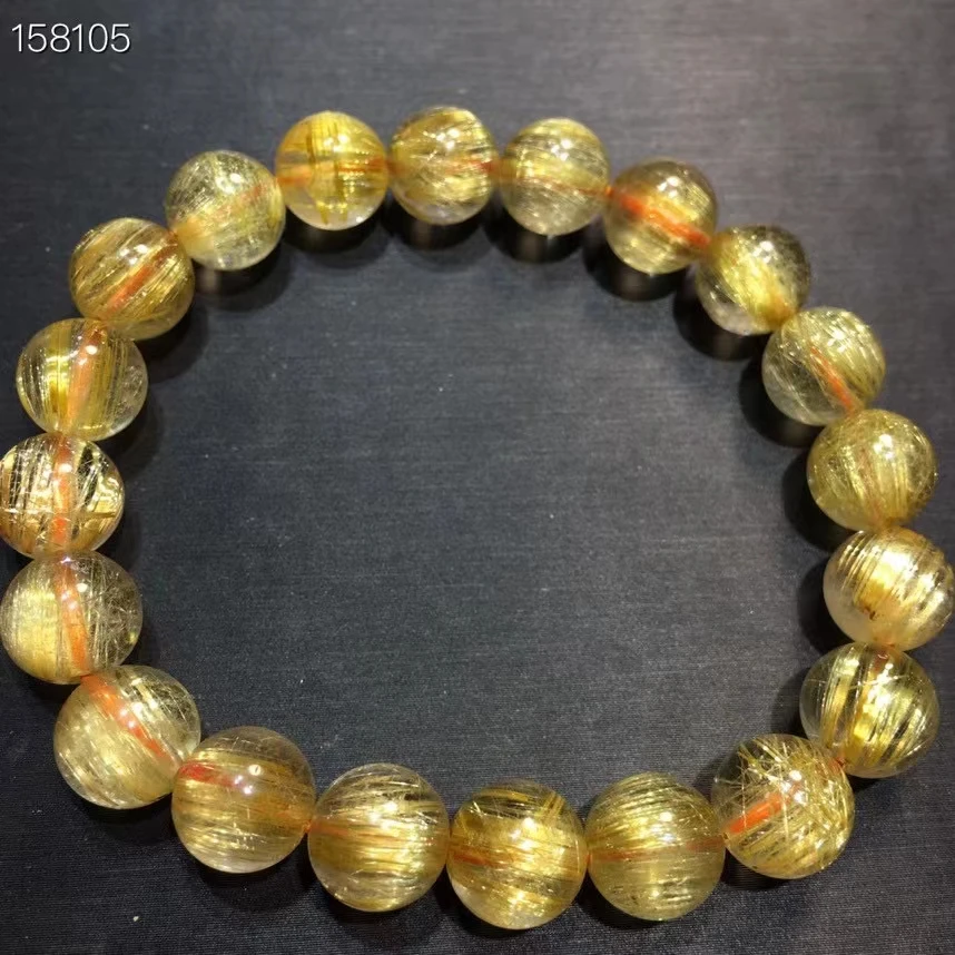 Natural Gold Rutilated Quartz Clear Round Beads Bracelet 9.5mm Brazil Gold Rutilated Cat Eye Wealthy Stone AAAAAA