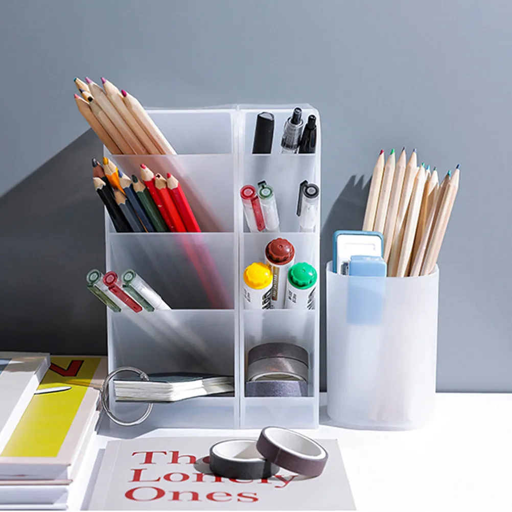 

3Pcs Creative Pen Holder Multifunctional Transparent Plastic Desk Organizer Inclined Design Vertical Horizontal Use Art Storage