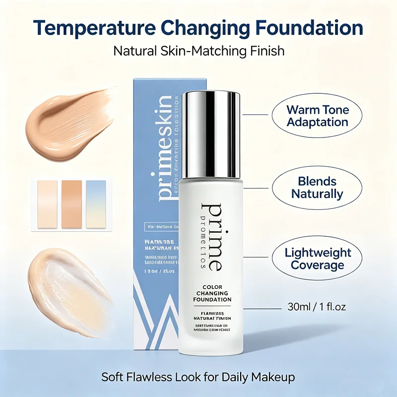 Fond de teint changeant de couleur Prime Prometics 30 ml, thermo-adaptatif, hydratant, contrôle du sébum, imperméable, longue tenue, base de maquillage pour le visage