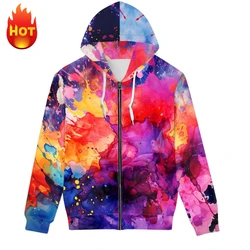 Fashion Graffiti Tie Dye 3D Print Zipper Hoodies Men Women Streetwear Hooded Sweatshirts Oversized Tracksuit Kids Coats Clothing