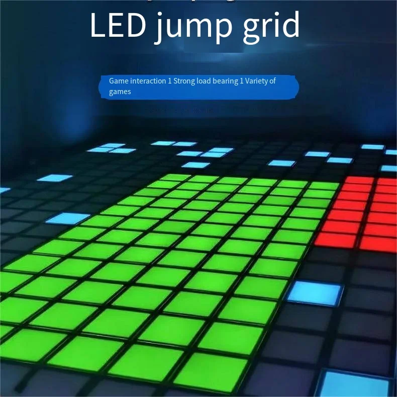 Interactive Jumping Grid LED Sensor Floor Tile, Waterproof Buried Light Human Gravity Induction Footstep Game for Playground
