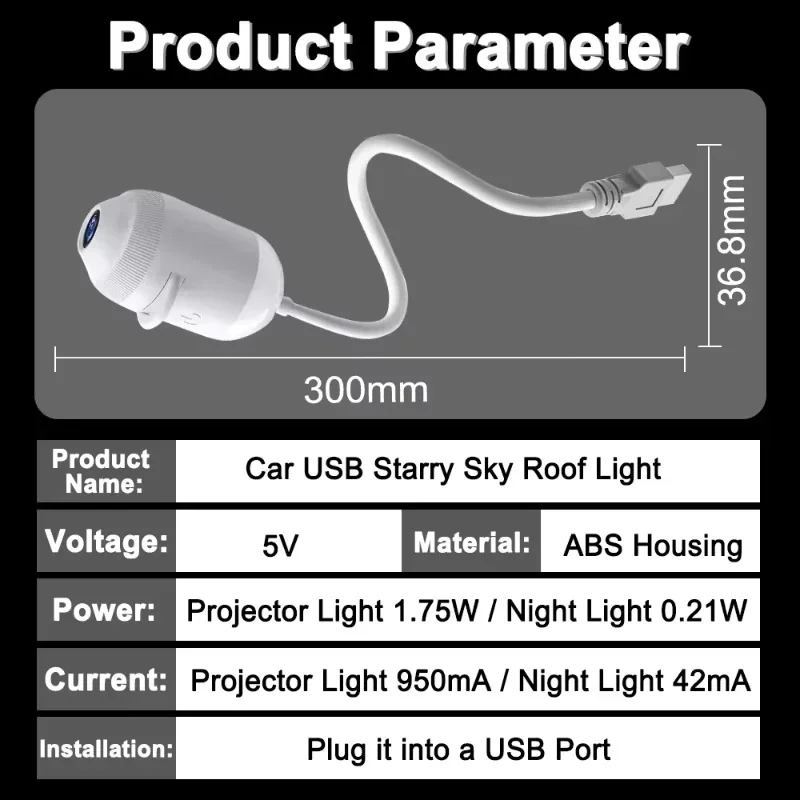 USB-Sternenhimmel-Projektor, einstellbare Winkel-Auto-Ambientebeleuchtung, dekorative Beleuchtung für Schlafzimmer, Wohnzimmer und Fahrzeuginnenräume. – Detail 11
