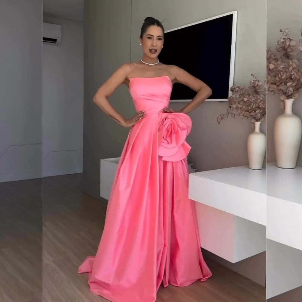 

Customized Sizes Available Classic Pleat Ruched Draped Handmade Flower A-line Strapless Long Dresses Bespoke Occasion Dresses Si