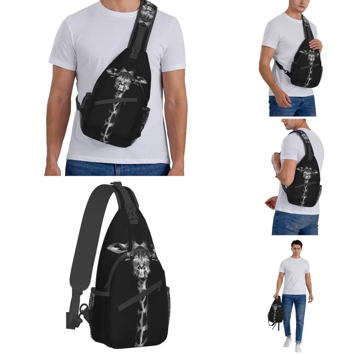 Giraffa Art Cute Crossbody Sling Bags uomo donna Chest Bag animal cartoon spalla zaino Daypack per escursionismo viaggio Biking Pack