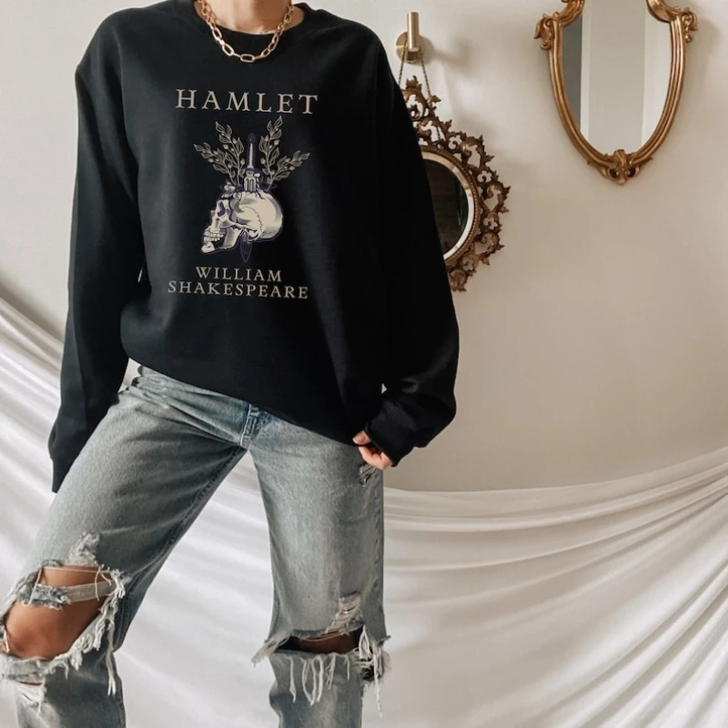 シェイクスピア ハムレット ブックイッシュ 冬 長袖スウェットシャツ スカル コテージコア ダークアカデミア ゴブリンコア 冬服 女性用パーカー