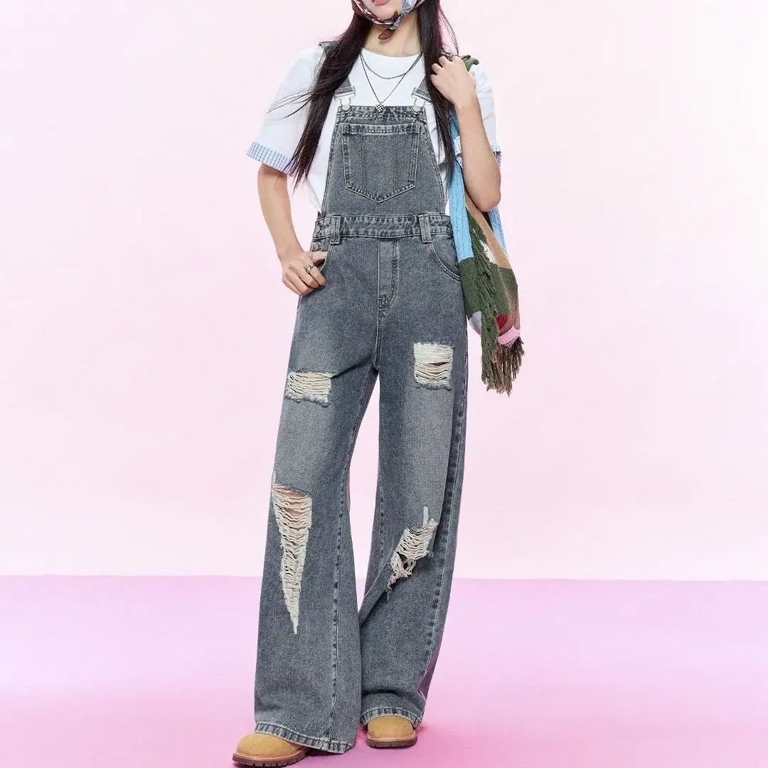 2026 Fashion Summer New Women's Cowboy Strap Pants Commuter High Waist Perforated Casual Jumpsuit