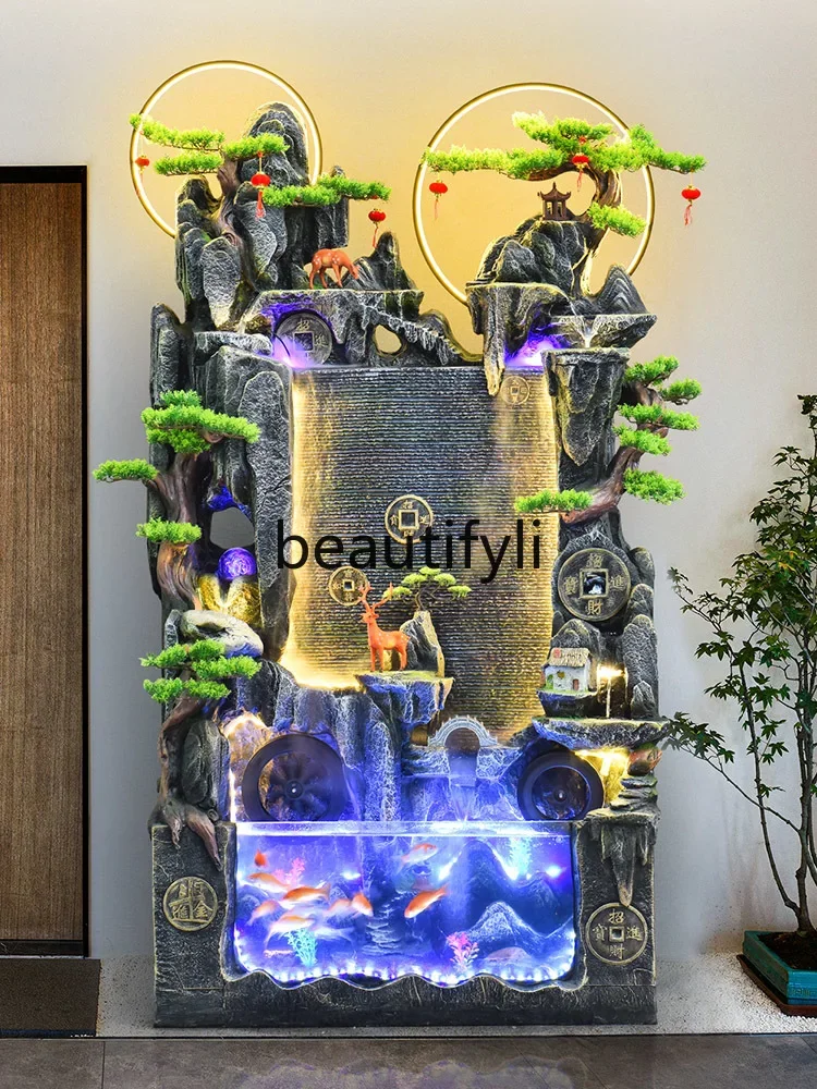 Large rockery flowing water fountain floor ornament fish tank feng shui wheel circulating water curtain landscape humidifier