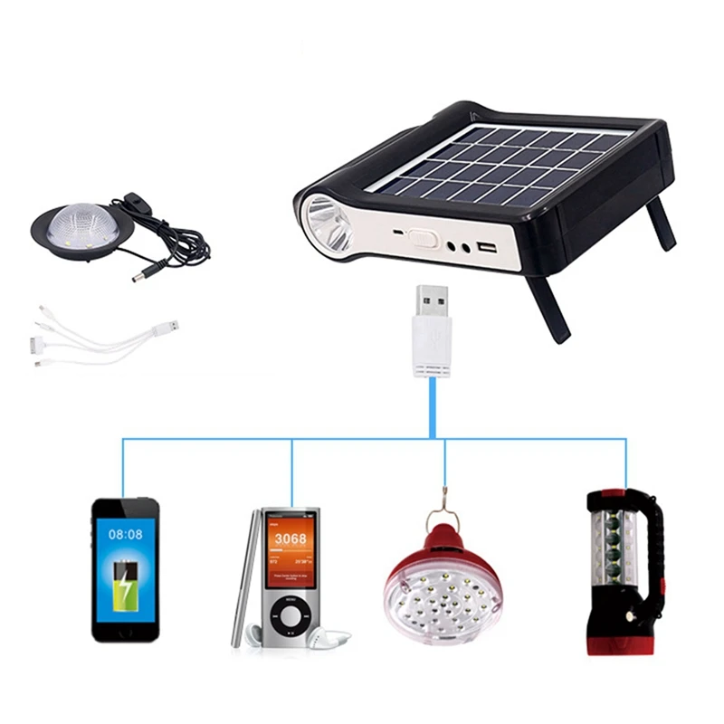 Portable 6V Rechargeable Solar Panel Power Storage Generator System USB Charger With Lamp Lighting Home