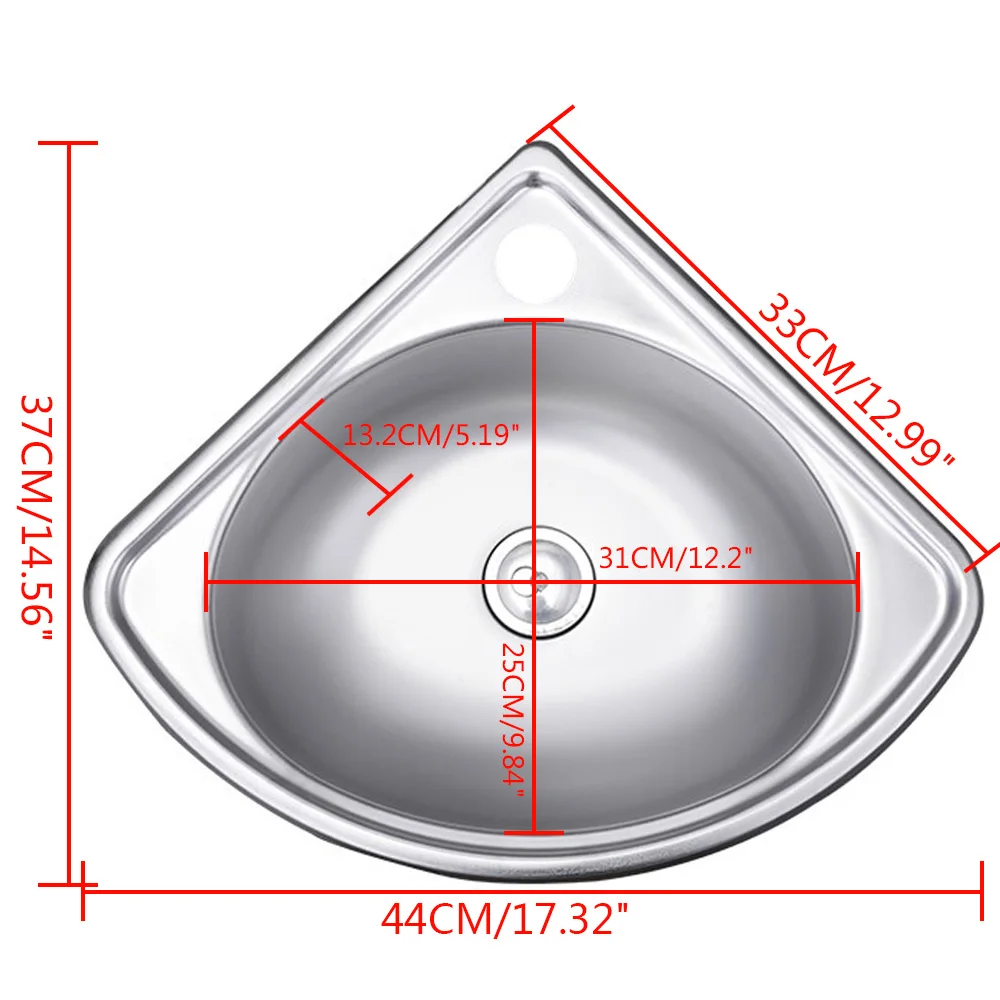 Lavabo triangulaire en acier inoxydable, optique de petit évier, coin mural simple