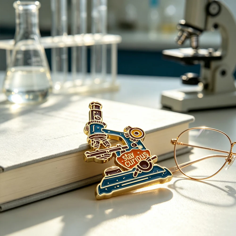 Medsor Funney Enamel Microscope Brooch Pin 