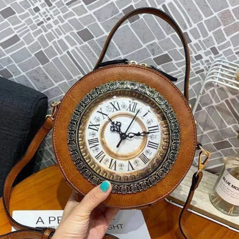 Women's Handbag Tote Bag Temu Retro Personalized Clock Diagonal Cross Bag Creative Clock Design 3D Hand-held Shoulder Bag New