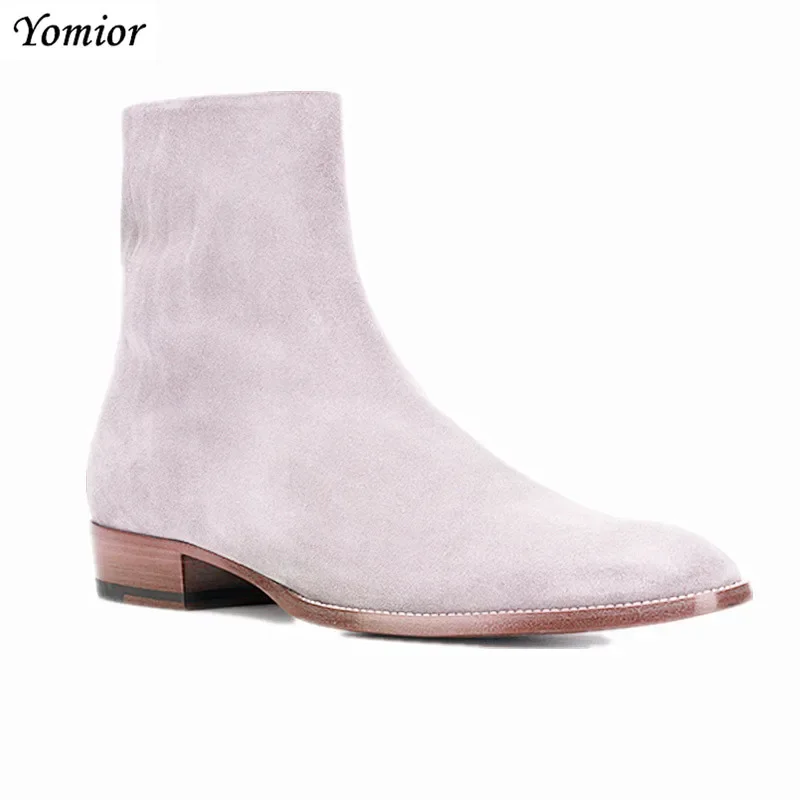 Spring Pointed Toe Men Casual Shoes Fashion British Gentleman Real Cow Leather Dress Ankle Boots Vintage Chelsea Boots Wedding