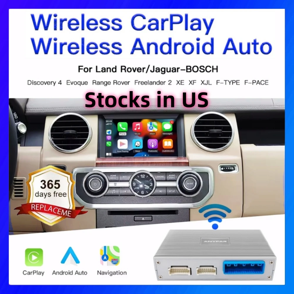 

Беспроводной адаптер ANYFAR Carplay Android Auto для Land Rover Jaguar Bosch Discovery4 Evoque Freelander2 XE XF XJL