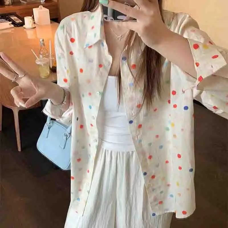 New Fashion Loose Long Sleeve Women's Shirts Sunscreen Casual Button Up Printing Women Blouse Office Clothes Elegant Tops 1974