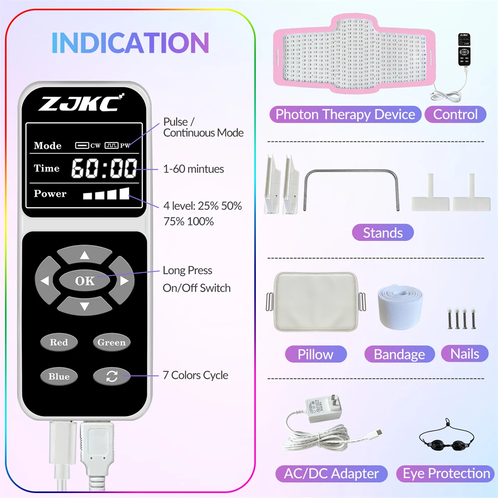 ZJKC Máscara de terapia de luz fóton LED para tratamento de luz vermelha facial, clareamento antiinflamatório, antienvelhecimento para cuidados com a pele do corpo