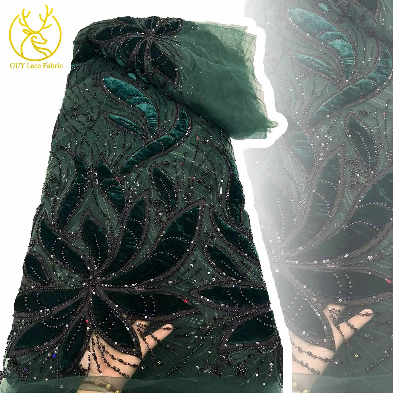 

Latest Design Luxury African Beaded Cotton Lace Fabric 2025 France Nigeria Sequins Tulle Lace Fabric Wedding Party Evening Gowns