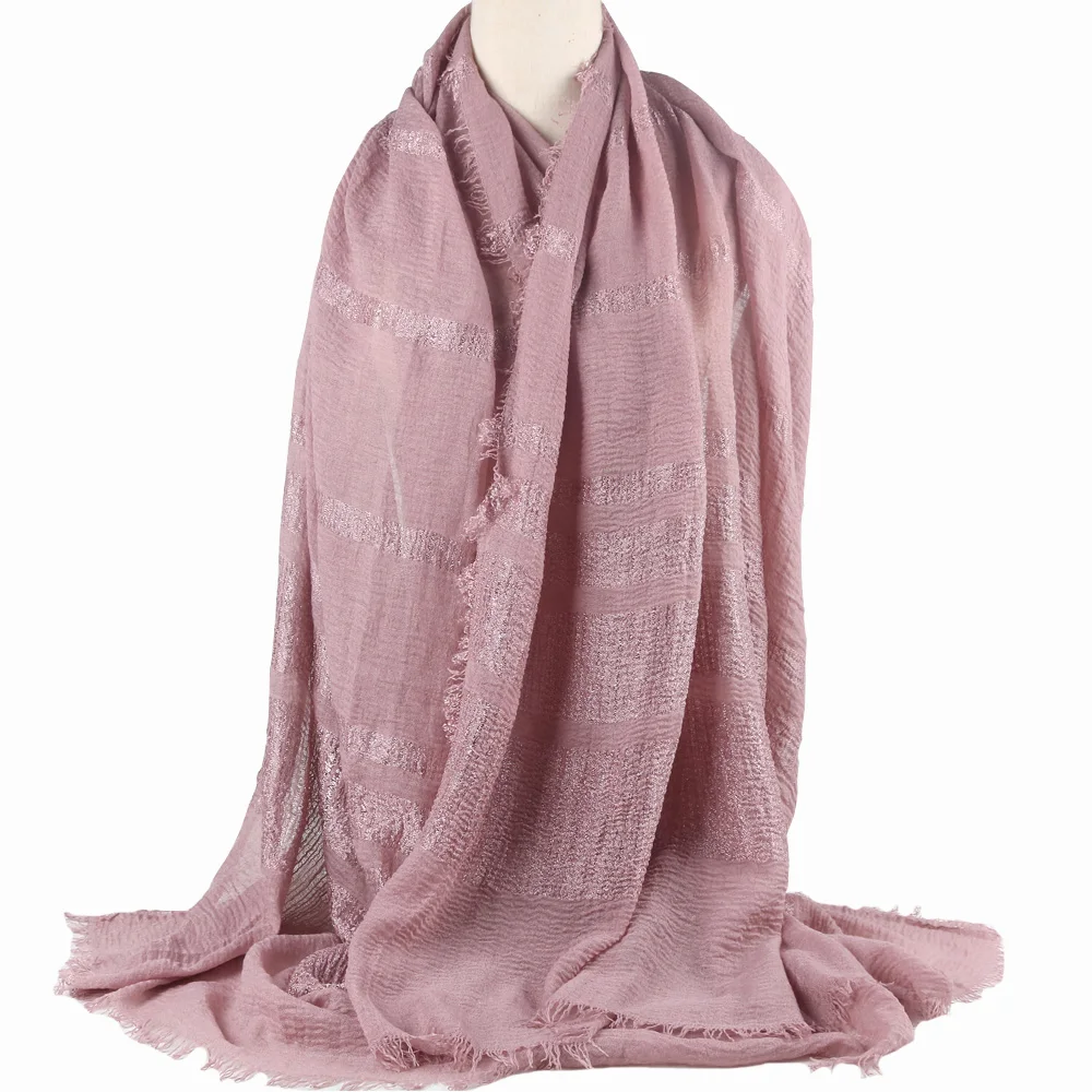 Fashion Women Pleated Sequin Muslim Hijabs Scarf Plain Wrinkle Crinkle Crimp Shawl Wraps Stole Muffler Headscarf