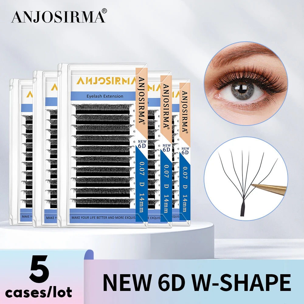 

ANJOSIRMA 5 Cases/Lot 6D W Shape Eyelash Extensions Natural False Eyelashes Black Premium Mink Individual Lashes Fan