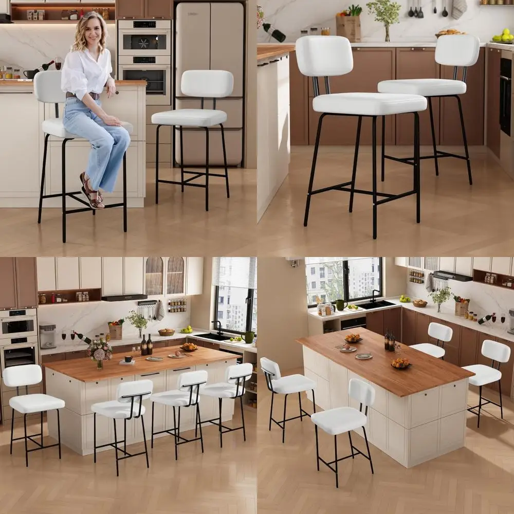 

Набор из 4 барных стульев высотой до столешницы, кожаные барные стулья, 26-дюймовые мягкие стулья для кухонного острова с спинкой и подлокотниками