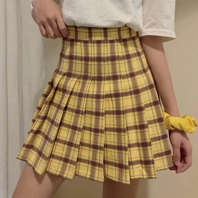 Candy Color Plaid Tennis Skirt for Women Soft Girl Check High Waist Pleated Mini Skirt Preppy Style Outfit