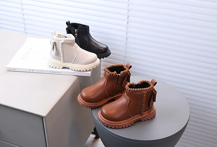 Herbst Mädchen Stiefeletten mit Rückenschleife Kinder Kurzstiefel Weiche Sohle 2026 Neue Mädchen Prinzessinnen-Lederstiefel mit Seitenreißverschluss – Detail 2
