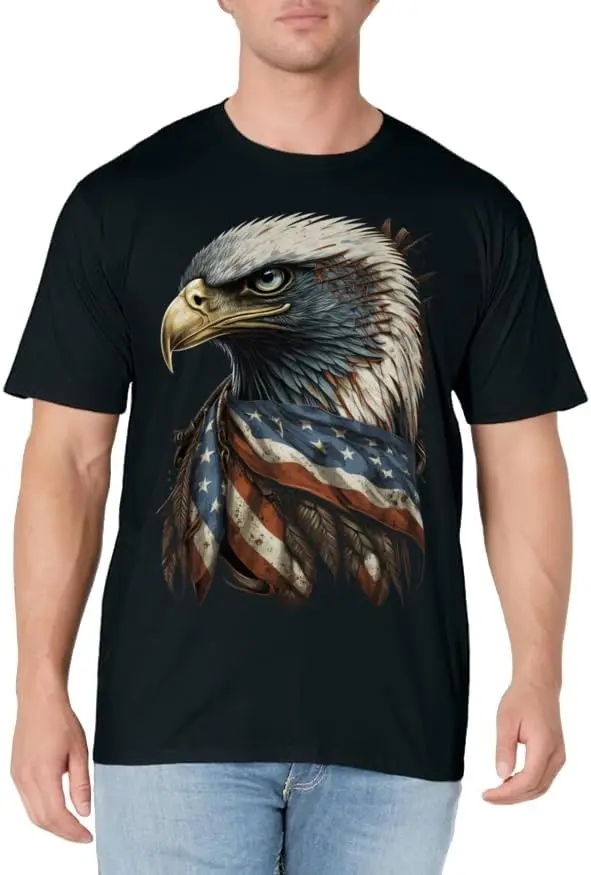 Patriotic Bald Eagle 4th Of July Men USA American Flag T-Shirt