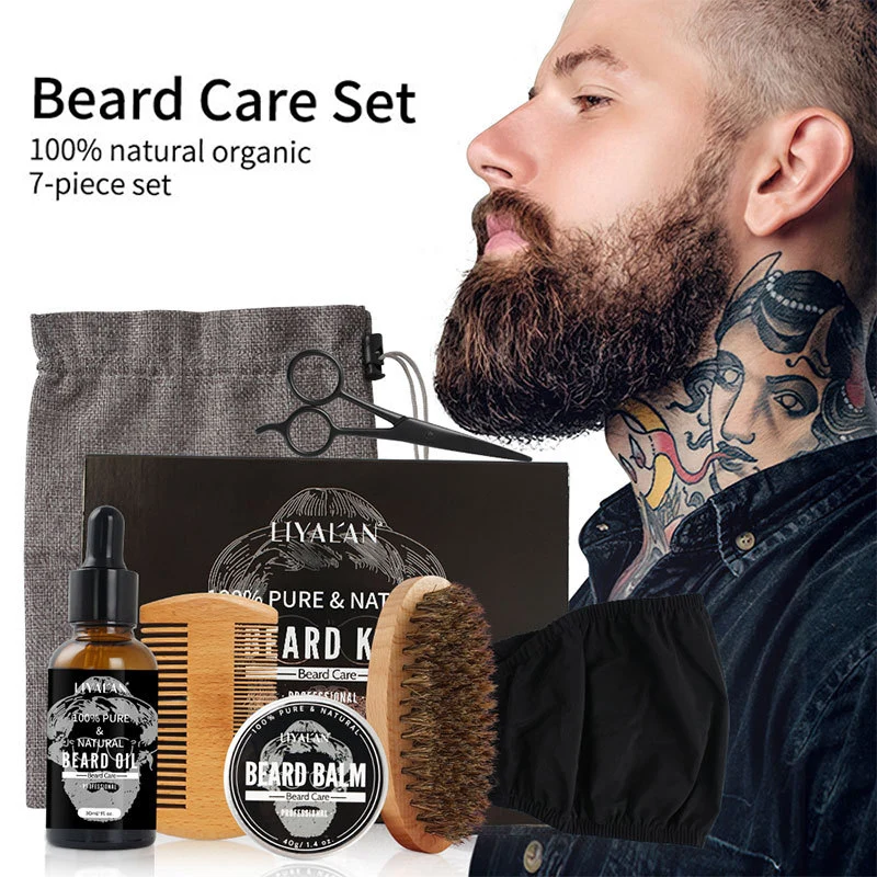 

Beard Growth Kit for Men Beard Growth oil,Mustache Balm Wax,Comb,Brush,Beard Guard, Scissors beard grooming kit for men