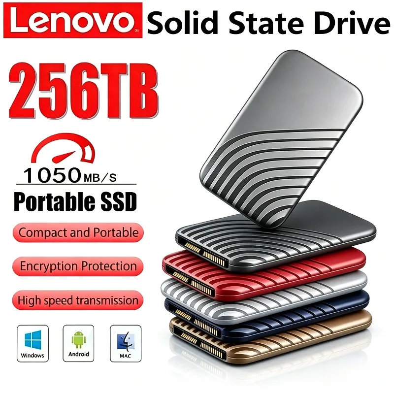 

Внешний твердотельный накопитель Lenovo 2 ТБ/4 ТБ, флэш-накопитель Type-C USB3.1, высокоскоростное SSD-накопление, портативный жесткий диск для ноутбука