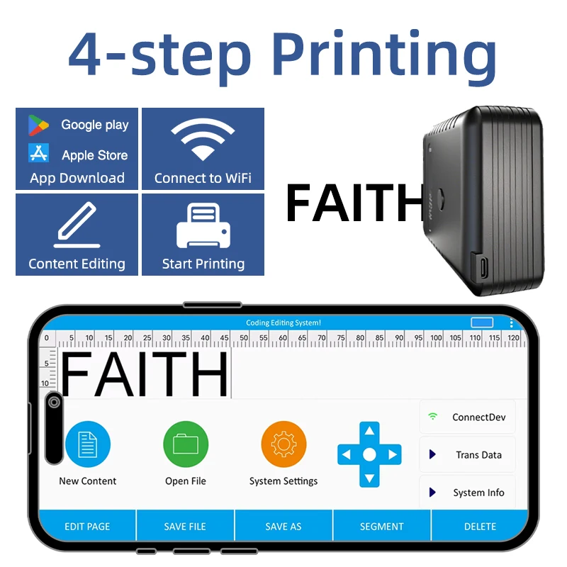 Faith 30 Languages 12.7mm KD360-W Mini Printer Portable Printer QR Bar Code Date Logo Expiry Date Handheld Inkjet Printer
