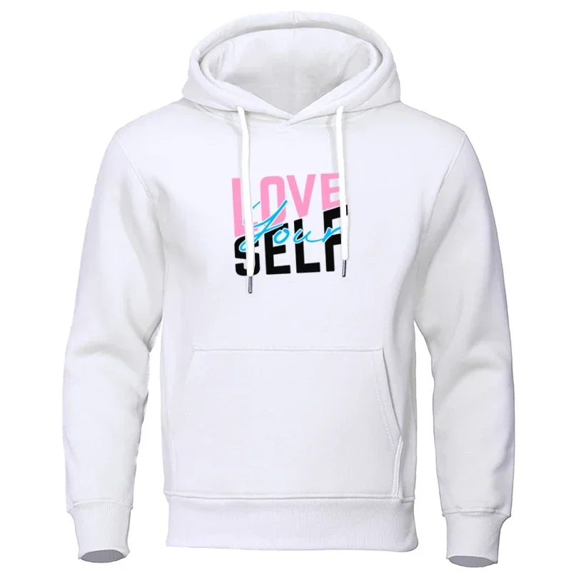 Love Youself Print Men's Hoodie Y2K Sweatshirt for Men's Outdoor Sport Casual Sweater Solid Hooded Pullovers Tops