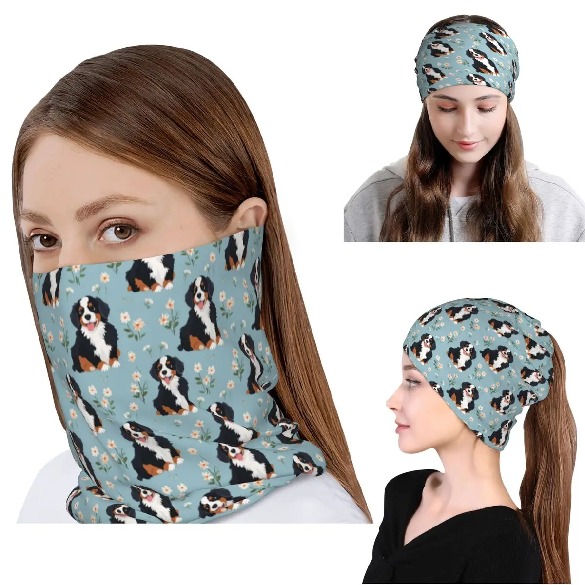 

Cartoon Bernese Mountain Dog Pattern Bandana Neck Gaiter Mask Scarf Multi-use Balaclava Beanies Hat for Men Women Adult Winter